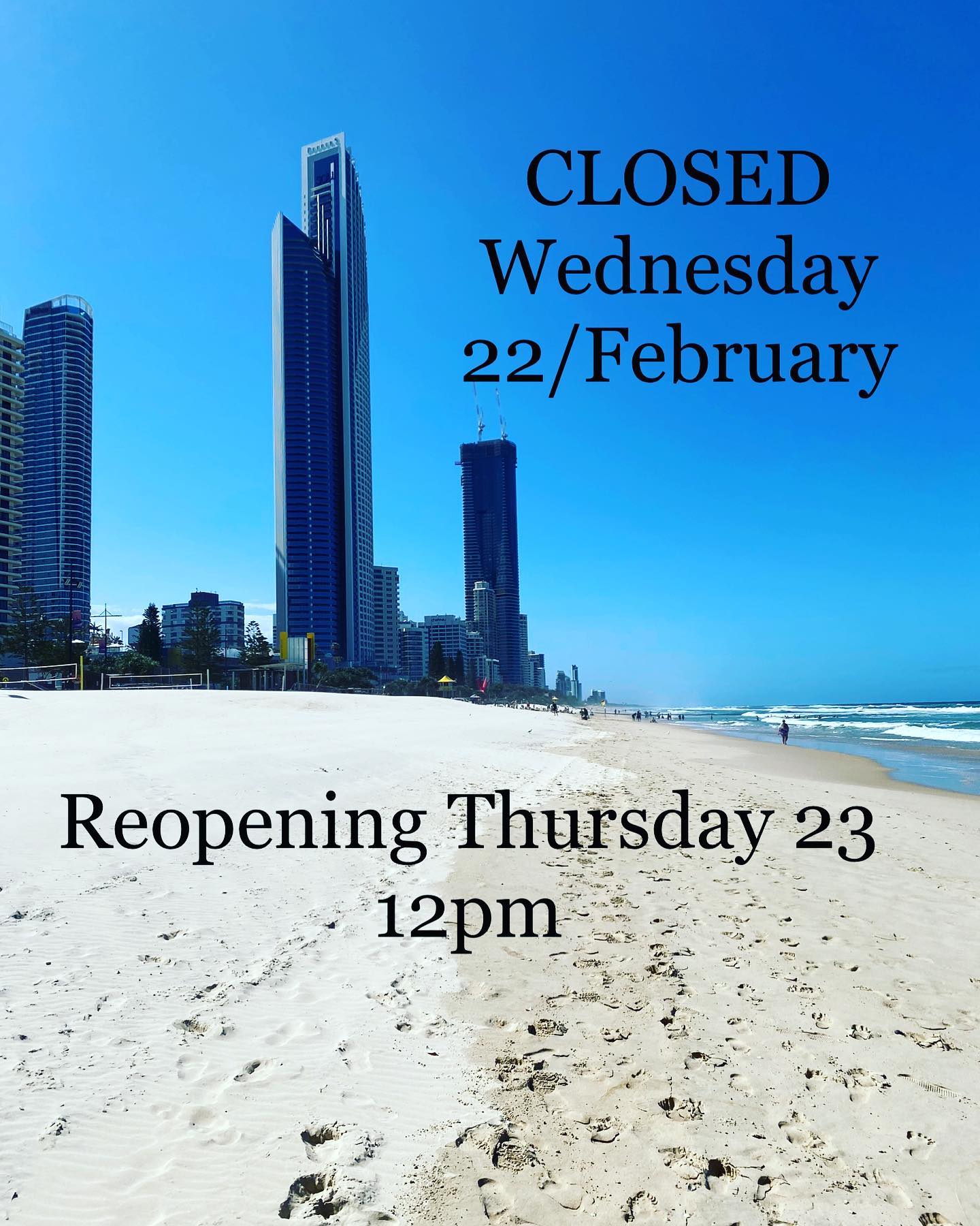 We will be closed on Wednesday 22/February.
Sorry for any inconvenience.